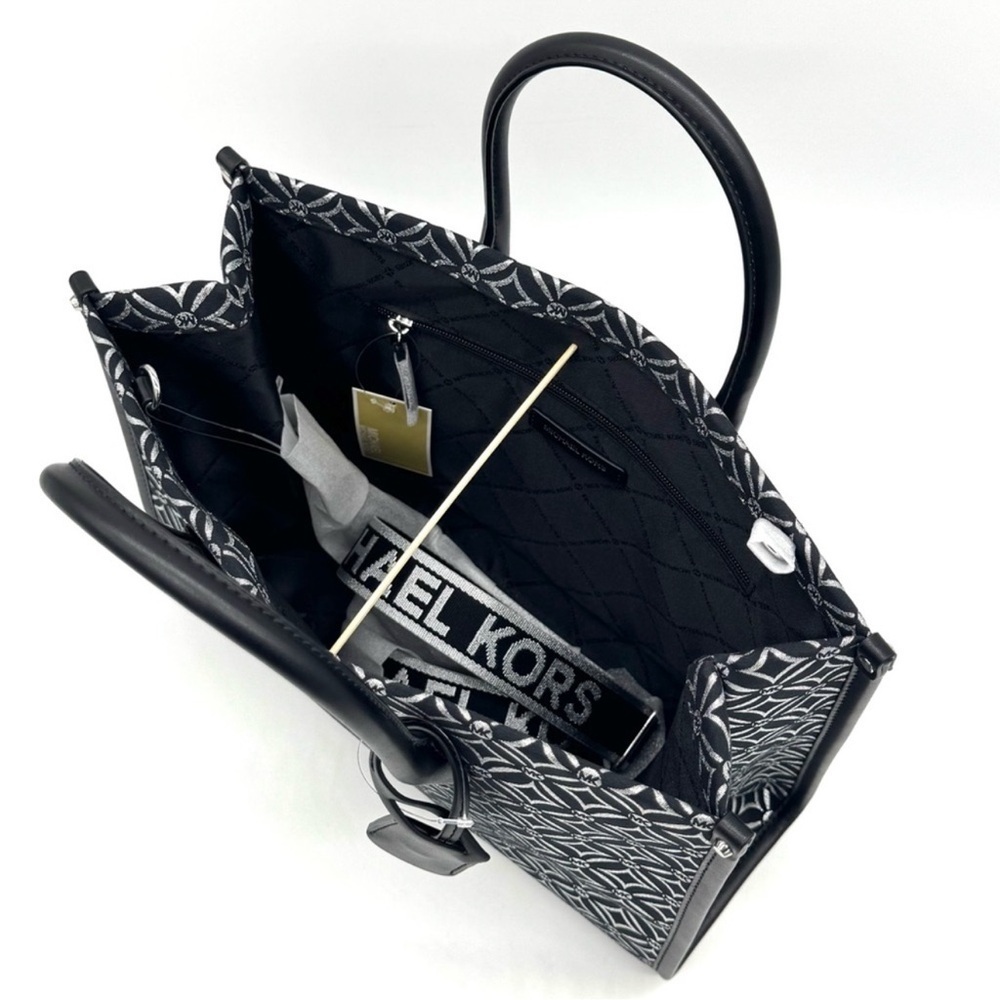 Michael Kors Mirella Medium Logo Tote Bag Black/Silver - Picture 7 of 9
